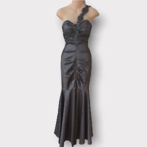 XSCAPE BY JOANNA CHEN Pewter Gray Ruched One Shoulder‎ Mermaid Prom Gown Dress 4